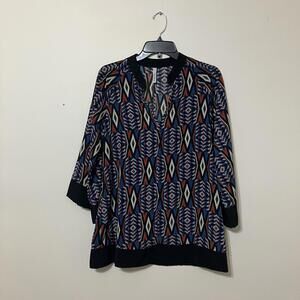 My Beloved Multi-Colored 3/4 Sleeve Geometric Women's Tunic Blouse Size Medium